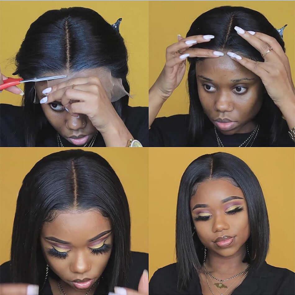 13x1 Lace T Part Short Straight Bob Remy Wig Brazilian Hair - Superlovehair